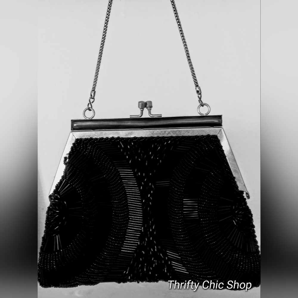 Vintage Black Beaded Clutch Purse